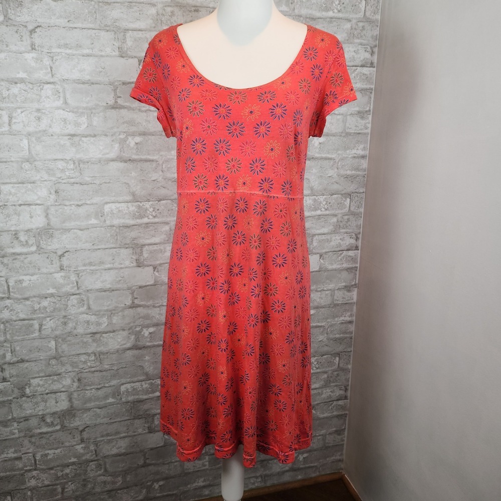 Fresh Produce Midi Dress Orange Blue Floral Cotton A-Line Jersey Knit Small